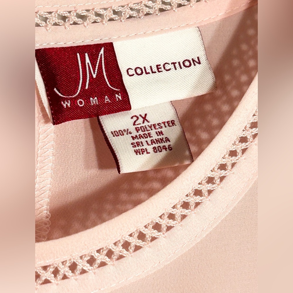WOMENS 2XL XXL PINK PULLOVER KEYHOLE BUTTON BACK SHORT SLEEVE BLOUSE JM WOMAN - Picture 2 of 5